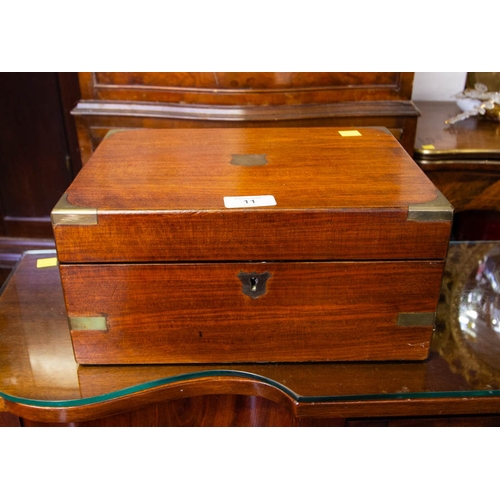11 - ANTIQUE MAHOGANY BRASS BOUND WRITING SLOPE. 30 X 23 X 14