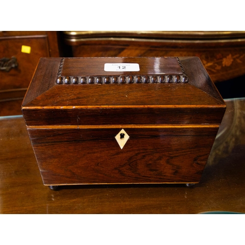 12 - VICTORIAN ROSEWOOD TEA CADDY. 20 X 22 X 15