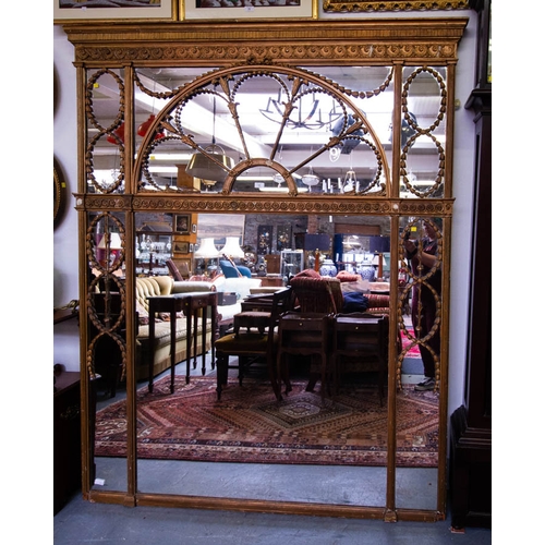 13 - LARGE ANTIQUE GILT MIRROR WITH FAN TOP 164W X 209H CM