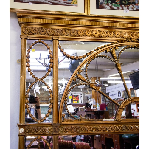 13 - LARGE ANTIQUE GILT MIRROR WITH FAN TOP 164W X 209H CM