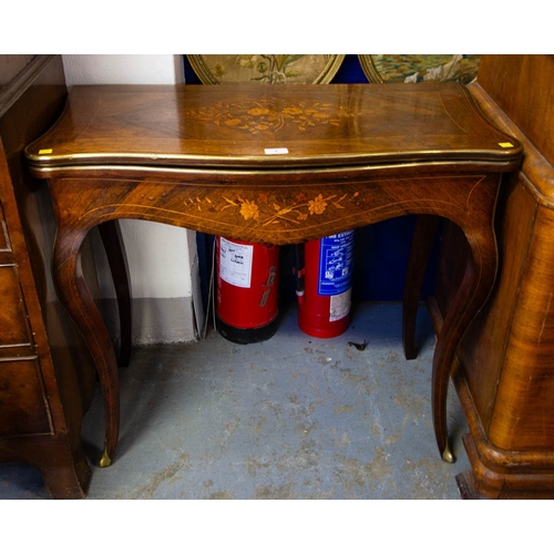 2 - FRENCH BRASS MOUNTED INLAID ROSEWOOD FOLD OVER CARD TABLE 86 X 43 X 76H CM