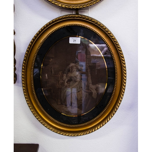 21 - 3 ANTIQUE OVAL MEZZOTINTS 86 X 38CM