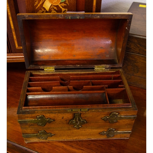 49 - ANTIQUE BRASS BOUND STATIONARY BOX WITH DOME TOP