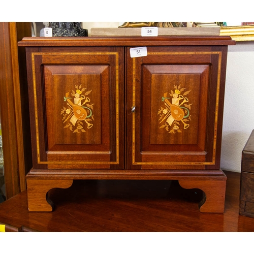 51 - QUALITY ANTIQUE INLAID TABLE TOP CABINET 50 X 30 X 44H CM