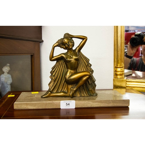 54 - ART NOUVEAU BRONZED FIGURE OF GIRL SIGNED MOLIN ON MARBLE BASE 30 X 10 X 20H CM