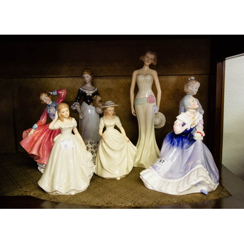 57 - 2 DOULTON LADY FIGURES + 5 REGAL LADY FIGURES