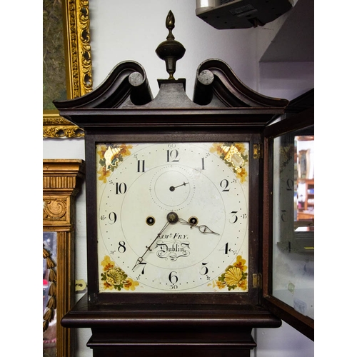 9 - MAHOGANY CASED, SQUARE PAINTED DIAL, LONGCASE CLOCK CIRCA 1820 WITH WEIGHTS AND PENDULUM BY FRY OF D... 