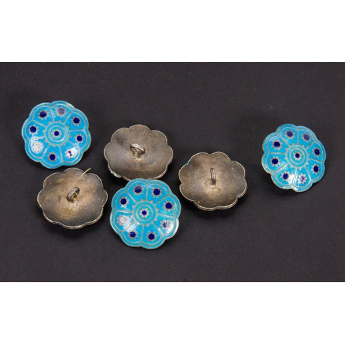 21 - A set of 6 blue enamelled Scandinavian buttons.