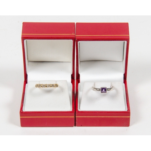 71 - A 9 Carat Gold Half Hoop Diamond Dress Ring and a gold 375 amethyst ring contained in Original Boxes... 