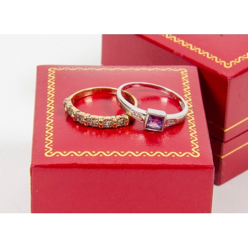 71 - A 9 Carat Gold Half Hoop Diamond Dress Ring and a gold 375 amethyst ring contained in Original Boxes... 