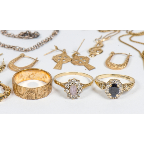 83 - A small bag of Jewellery, including 9 carat gold rings and pendants, etc.