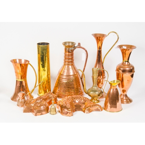 264 - A Arabic copper water jug, and other items of copper.