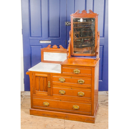 409 - An Edwardian marble topped, sunk section, dressing table, fitted drawers and cupboards, 61 x 41 inch... 