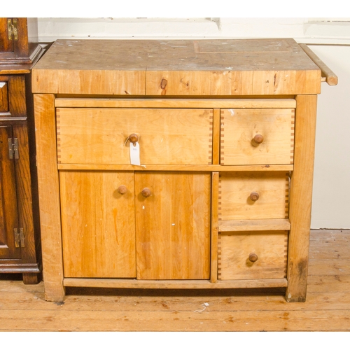 436 - Modern Beech and Pine Butchers Block fitted drawers and Cupboards, 41 x 34 inches.