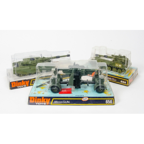 763 - 3 x Dinky Military 1970's Models inc: 654 - 155mm Gun. 656 - 88mm Gun, 683 - Chieftain Tank, All in ... 