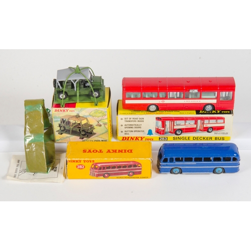 774 - 3 x Dinky no: 282 - Roadmaster Coach in Blue in Original Box, 283 - Single Decker Bus in Original Bo... 