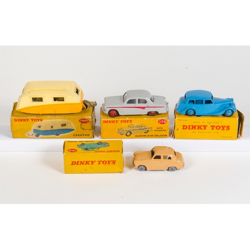 779 - 4 x Dinky inc: 151 - Triumph 1800 Saloon, 160 - Austin A30 Saloon, 176 - Austin A105 Saloon, 190 Car... 