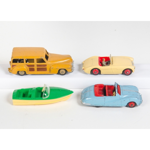 788 - 4 x Dinky Toys inc, 27f, 140a, 796,103. 27f Estate Car, 140a Austin Atlantic, 796 Healey Sports Boat... 