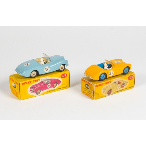 789 - 2 x Dinky inc: 107 - Sunbeam Alpine Sports in Light Blue in Excellent Original Condition with Good B... 