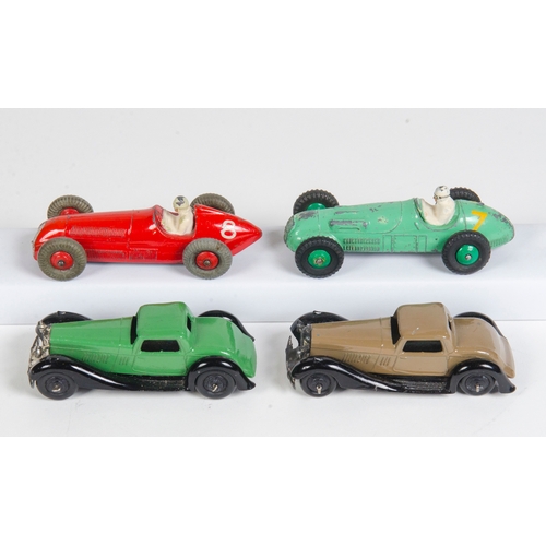 790 - 4 x Dinky Toys inc, 2 x 36d + 23F + 23J. 2 x 36d Rover Coupes one in Green & Black & one in Fawn & B... 