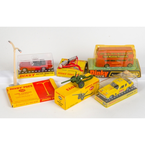 791 - 6 x Boxed Dinky Models inc 188 Jensen FF in Yellow, 5.5 Medium Gun, Lamp Standard, Disc Harrow + Atl... 