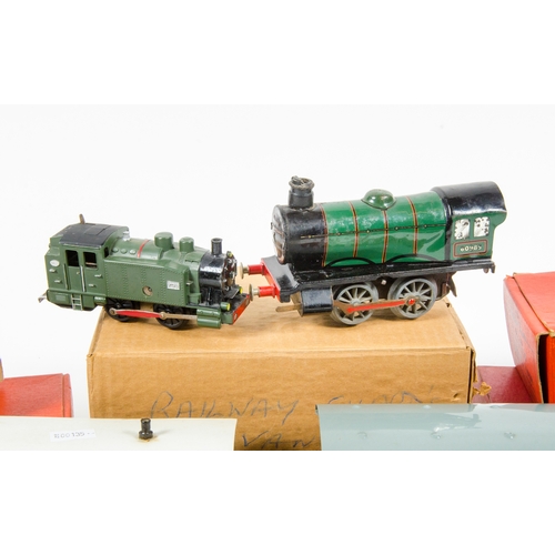 810 - Hornby '0' Gauge inc: Lumber Wagon number 50, Goods Break Van, Passenger Break Van, 60985 Tin Plate ... 