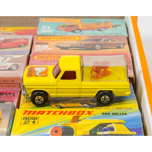 837 - Matchbox: 15 x 1970's Matchbox Models plus 1 Mint Early Lesney Metal Garage in wrong box.