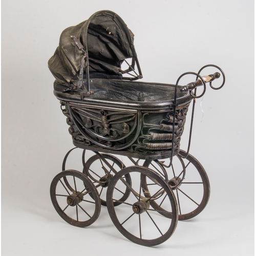 891 - A Child's Metal and Leather Pram