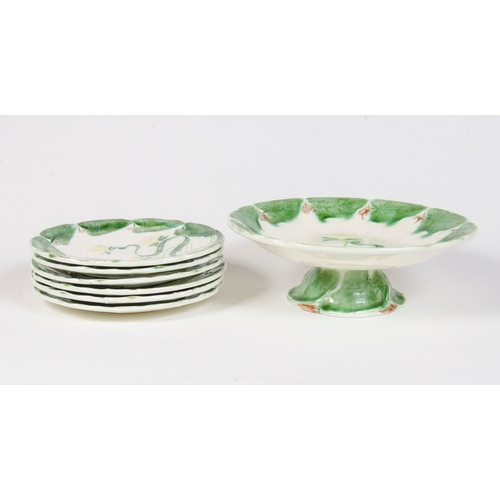 281 - A set of 6 German Majolica Art Nouveau plates, with a larger serving dish, possible Eiswald.