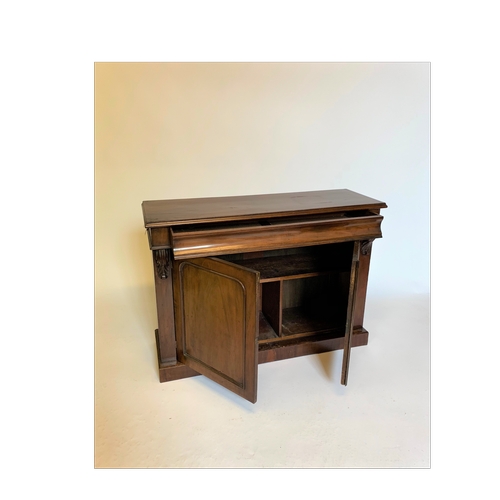 452 - A Victorian mahogany chiffonier base, fitted 2 doors, single drawer and carved ends, 48 x 34 inches.