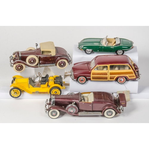 892 - Group of Five Franklin Mint Cars including a Jaguar E-Type, Duesenberg, Stutz Bearcat, Hispano-Suiza... 