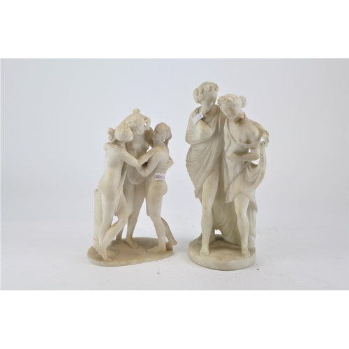 585 - An alabaster study of the three graces, along with a similar study and a pedestal.