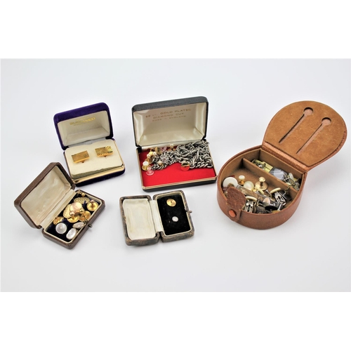 156 - A quantity of items, including dress studs, gold cuff links, watch chain etc.