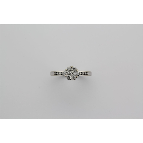 203 - A platinum mounted seven stone diamond cluster ring.