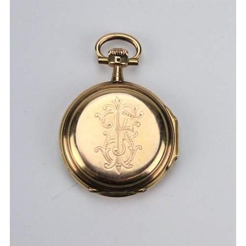 207B - A Swiss 585 Gold Pocket Watch with enamelled Face, 2nd Hand.