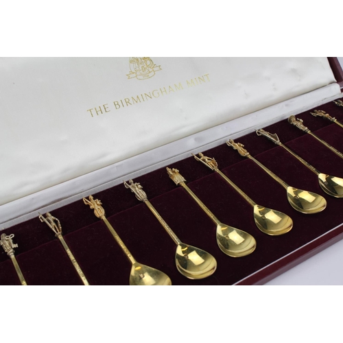 38 - The Birmingham Mint Set of 12 Apostle Spoons in Silver Gilt & the Saints names in Original Case.