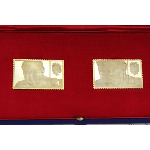 98 - A pair of 18ct gold SIR WINSTON CHURCHILL stamps with cert no 3254 3237 each 0.643 oz in case