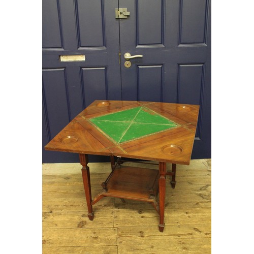 289 - A Victorian Envelope card table, with carved top, single drawer, resting on square legs.