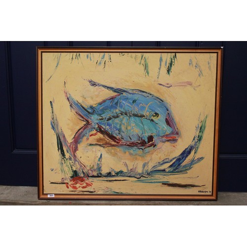 357 - Hong Kong School - Two Oil's on canvass by Ruth Robertson of a Fish & an abstract. Ref: Hong Kong in... 