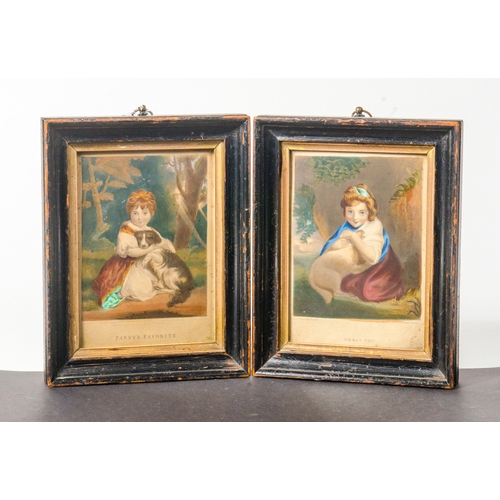 602 - A pair of Georgian coloured prints, of Fanny's favourite and Emma's favourite, by Joshua Reynolds, a... 