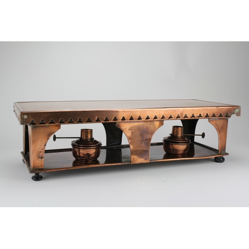 670 - A Victorian patent copper warming tray with two burners.