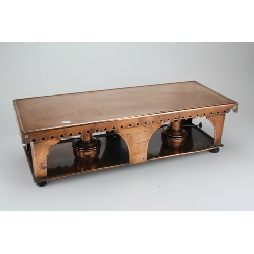 670 - A Victorian patent copper warming tray with two burners.