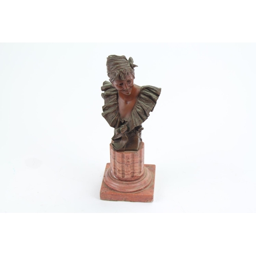 666 - A late 19th century art nouveau bronze study of a delightful young girl, with a frilled collar, by H... 