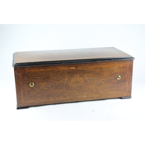 686 - A Late 19th Century Mahogany & Satin Wood Inlaid Music Box playing on 8 Airs with Tamberene & a Bank... 