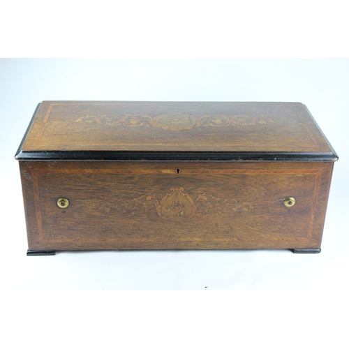 686 - A Late 19th Century Mahogany & Satin Wood Inlaid Music Box playing on 8 Airs with Tamberene & a Bank... 