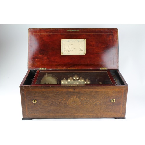 686 - A Late 19th Century Mahogany & Satin Wood Inlaid Music Box playing on 8 Airs with Tamberene & a Bank... 