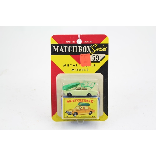 835 - A Scarce Matchbox No: 45 Ford Corsair & Boat finished in Lime Green with Black Plastic Wheels on a R... 