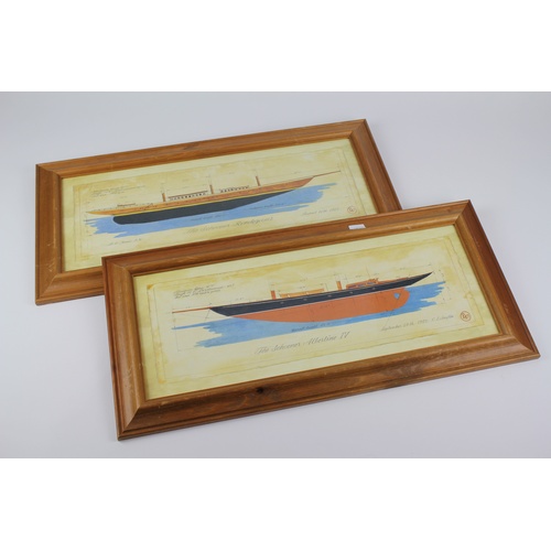 551 - A pair of beech framed drawings ships.