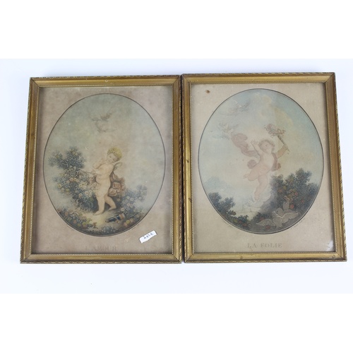 553 - A pair of antique  Janinet framed prints of Putti.