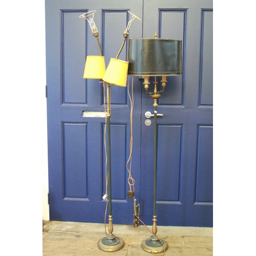 672 - A French black painted metal lamp, fitted two bulbs, and one other of similar design.